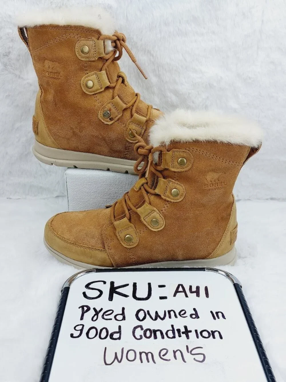 Sorel Women's Brown White Suede Lace Up Waterproof Snow Winter Boots Size US 8